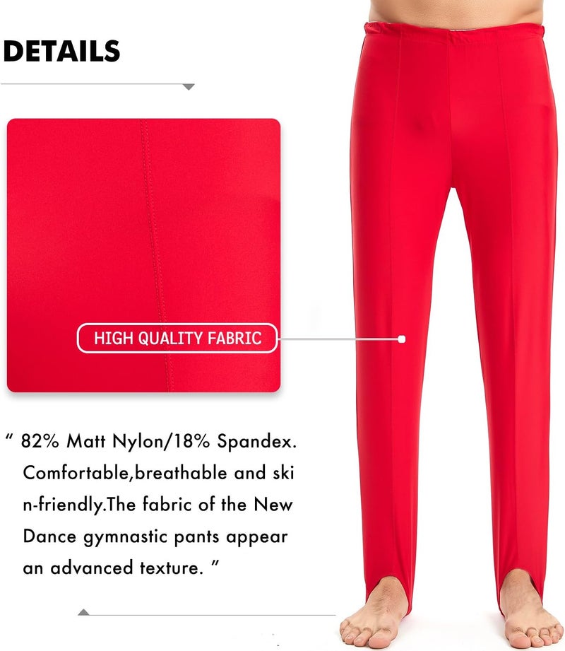NEW DANCE Mens and Boys Gymnastics Pants Leotard Youth Ballet Tights Stirrup Pants for Dance Yoga Practice Athletic Red - Image 4